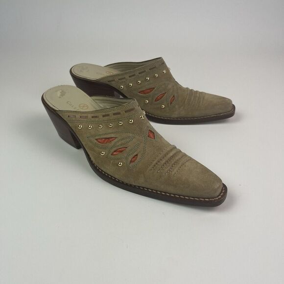 Cole Haan Morgan Suede Cowgirl Slip on Mules 7.5 Suede Western 70s Boho Shoe - Picture 9 of 16